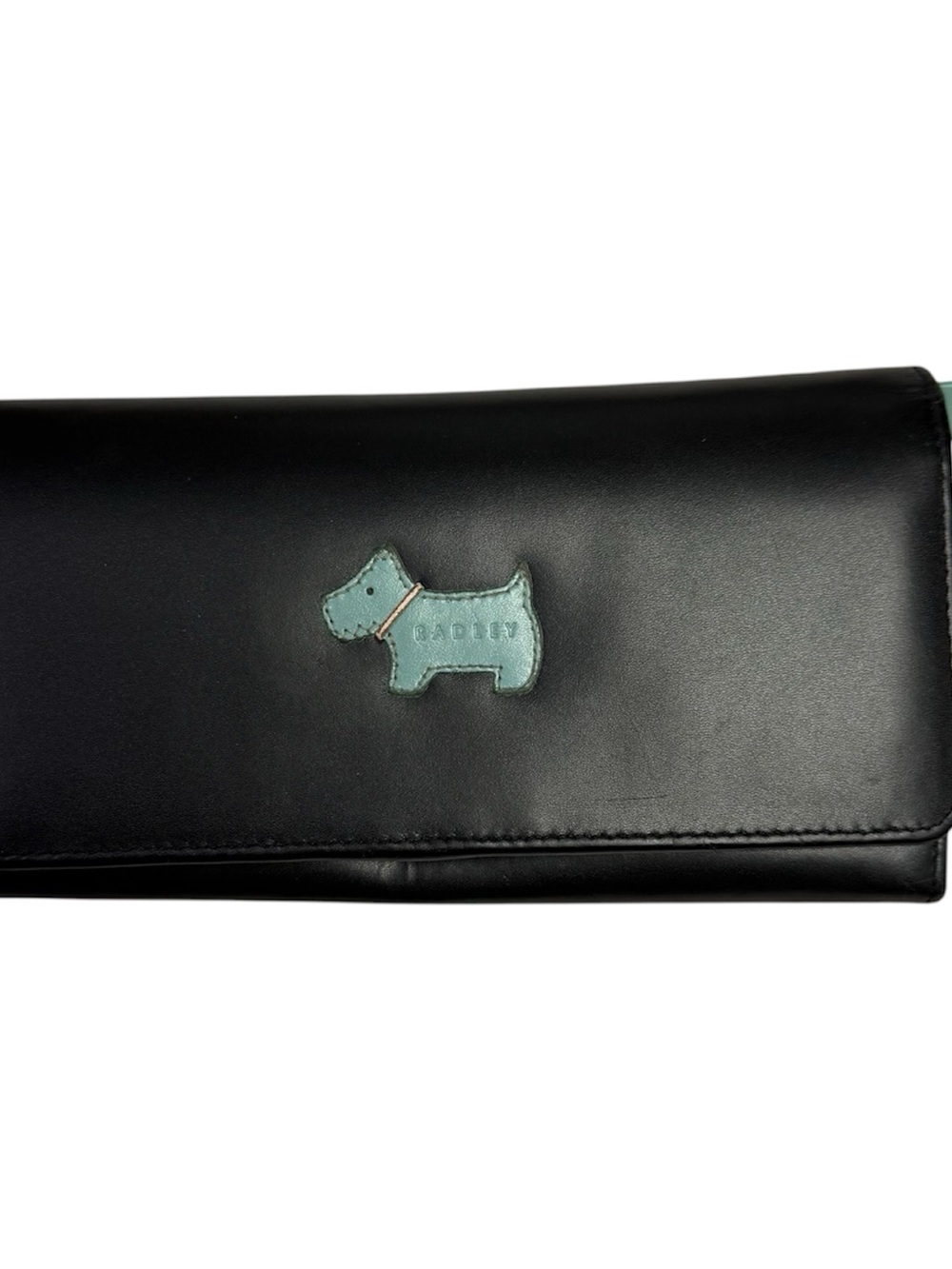Radley London Black Leather Wallet with Teal Logo EUC